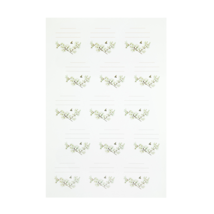 Etiquettes rondes Ø 60 mm "Fleurs blanches" feuille de 15 étiquettes