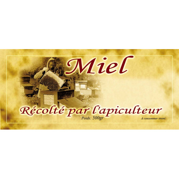 Etiquettes MIEL RECOLTE PAR L'APICULTEUR - vintage - 500 gr