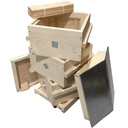 Ruche Warré vitrée avec toit chalet et fond ventilé en éclaté, face arrière