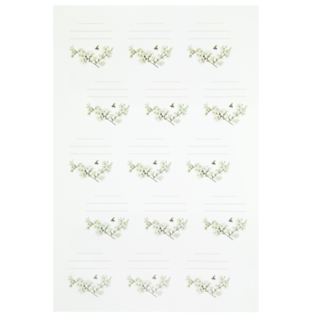 Etiquettes rondes Ø 60 mm "Fleurs blanches" feuille de 15 étiquettes