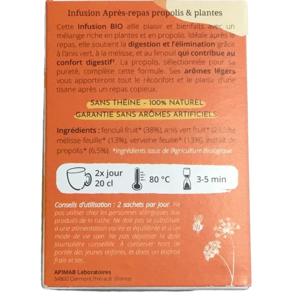 Propolia - Infusion après repas - fenouil, anis vert, mélisse, verveine, propolis