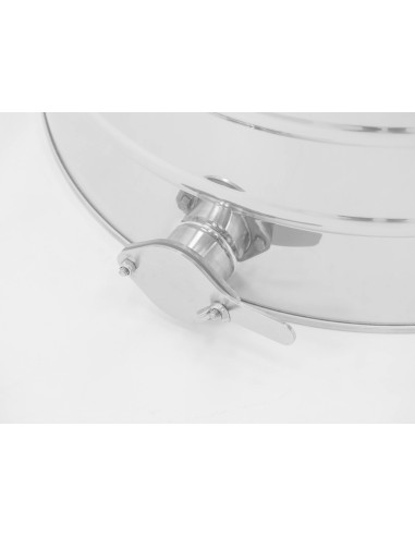 Bac de décantation en acier inoxydable de 150 l avec poignées, soupape de vidange supplémentaire et tamis conique