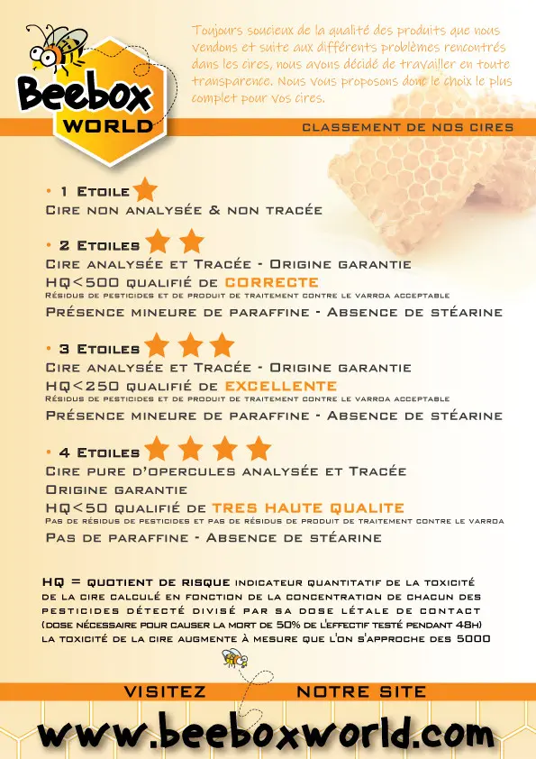 Feuilles Cire Dadant CORPS classée 3 etoiles excellente.webp