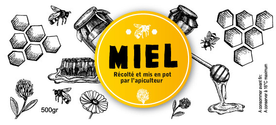 Etiquettes MIEL - "Récolté par l'apiculteur" 500gr