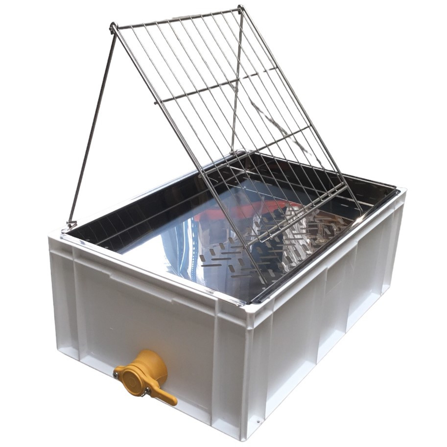 Bac à désoperculer avec vanne et bac d'égouttage en inox