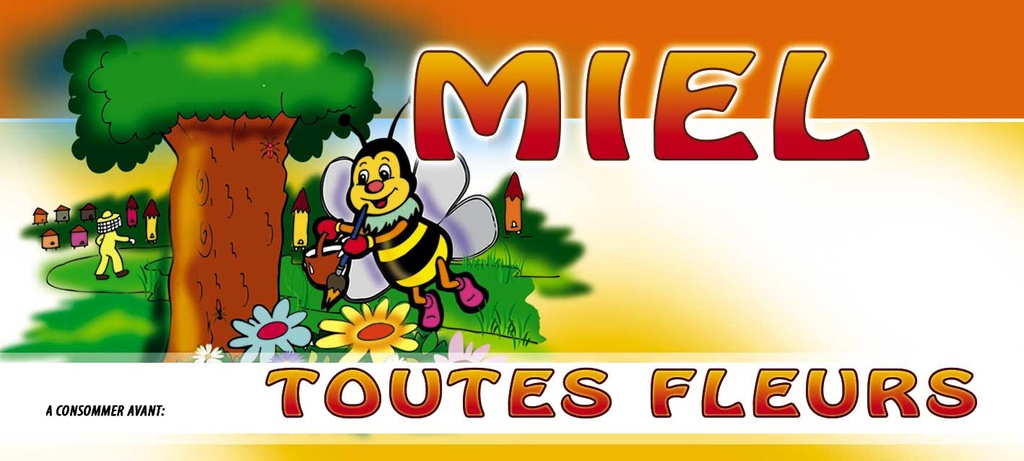 Etiquettes MIEL toutes fleurs - "Cartoon"