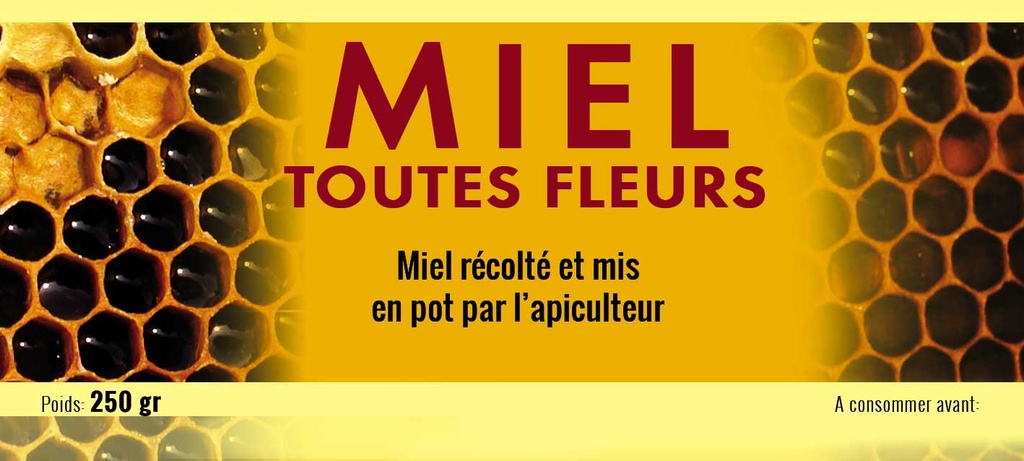 Etiquettes MIEL toutes fleurs - "Alvéoles" 250gr