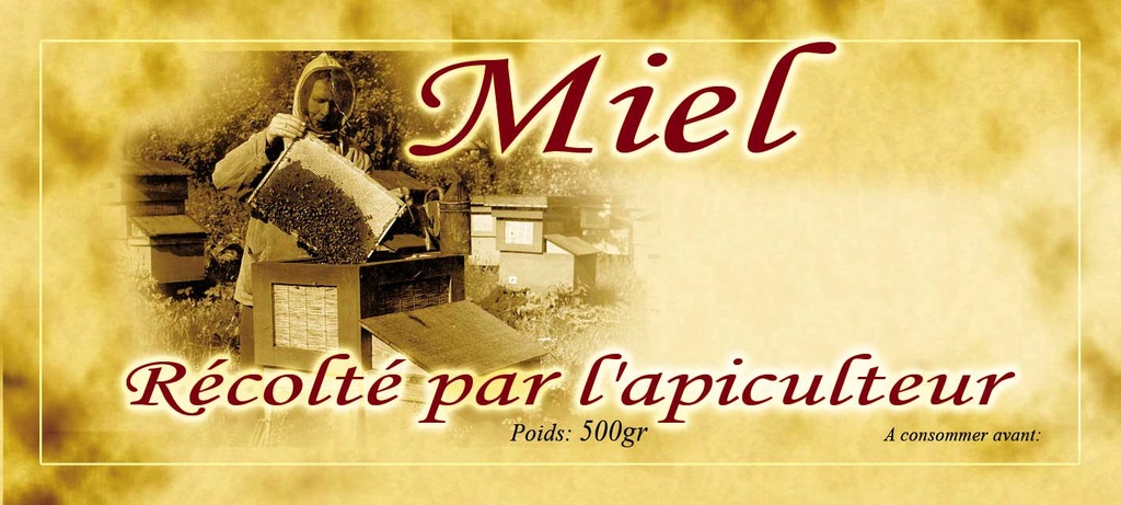 Etiquettes MIEL récolté par l'apiculteur - "Vintage" 500gr