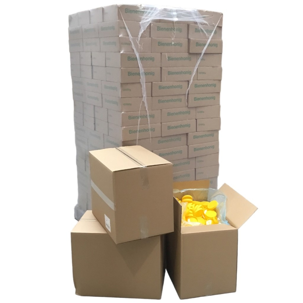 Palette de 187 boîtes de 12 pots WECK 500gr - avec couvercles jaunes