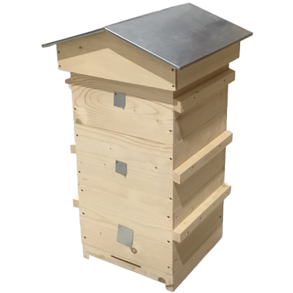 Ruche Warré vitrée avec toit chalet, fond ventilé et barrettes