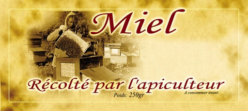 [E0033-250gr] Etiquettes MIEL récolté par l'apiculteur - "Vintage" 250gr