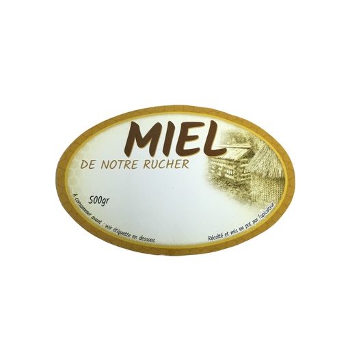 [E361] Etiquettes Ovales MIEL - "De notre rucher - vintage" 500gr