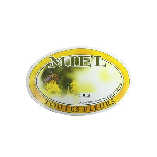 [E313] Etiquettes Ovales MIEL "Toutes fleurs - fleurs jaunes" 500 gr