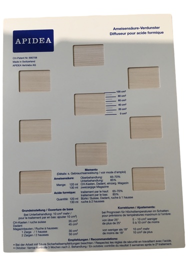 [APIDEA PLAQUE APPLI  STP?] Plaque PVC coulissante de remplacement avec instructions pour évaporateur d'acide formique APIDEA