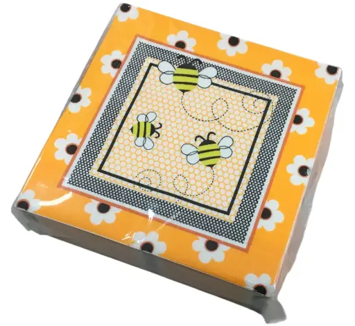 [82081] Serviettes avec décor d'Abeilles & fleurs - Paquet de 50